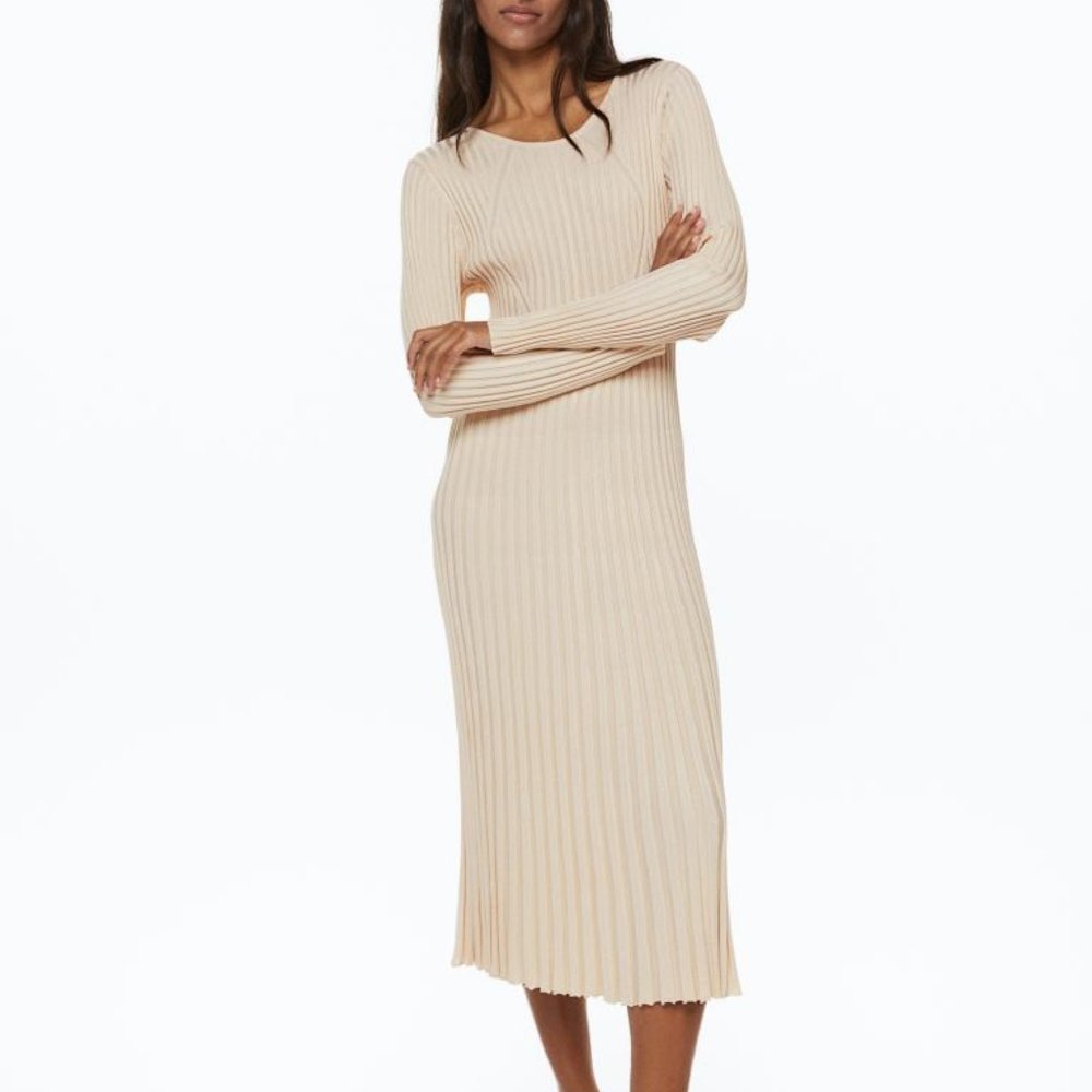 NWOT Zara Cream Ribbed Bodycon Maxi Dress